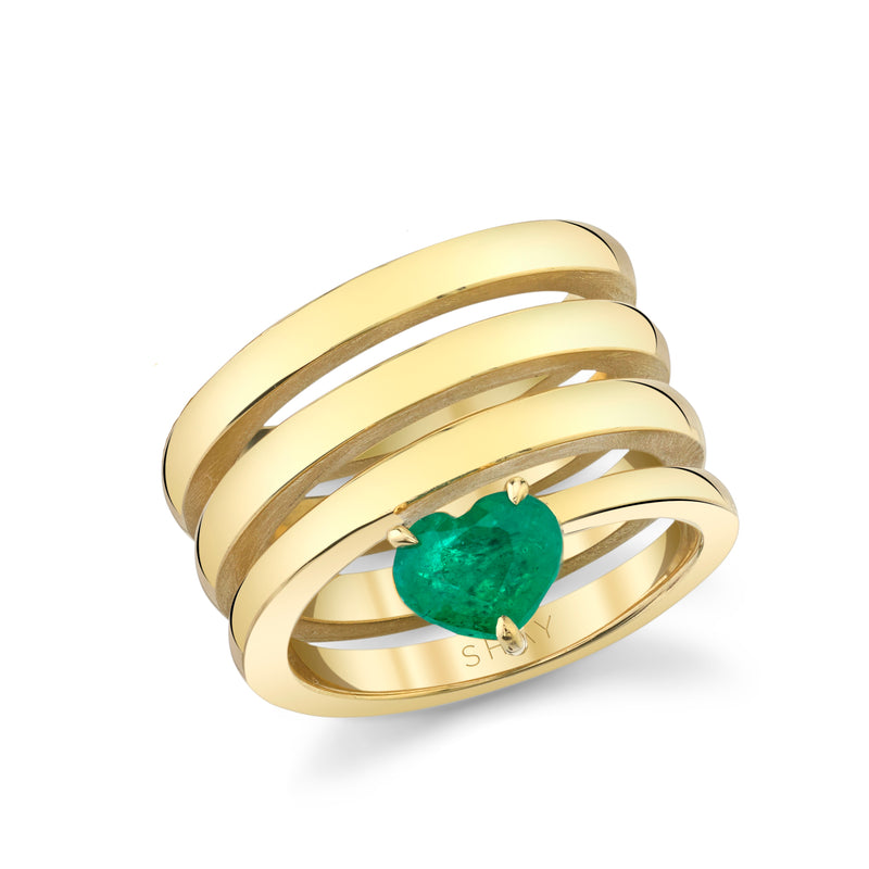 READY TO SHIP SOLID GOLD EMERALD SPIRAL HEART PINKY RING