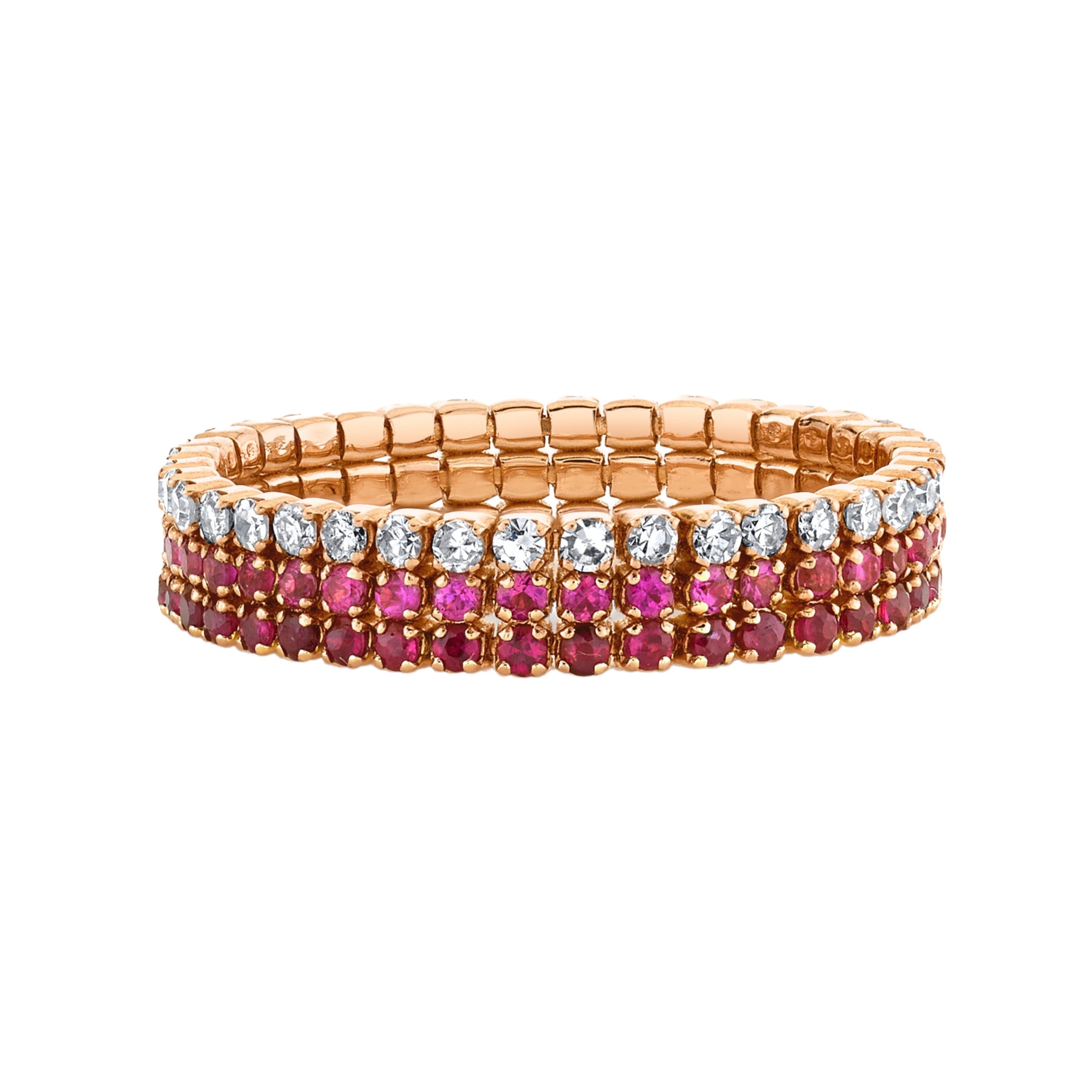 SHAY Ready to Ship Ruby & Pink Sapphire Triple Thread Ring, 18k gold, primary view