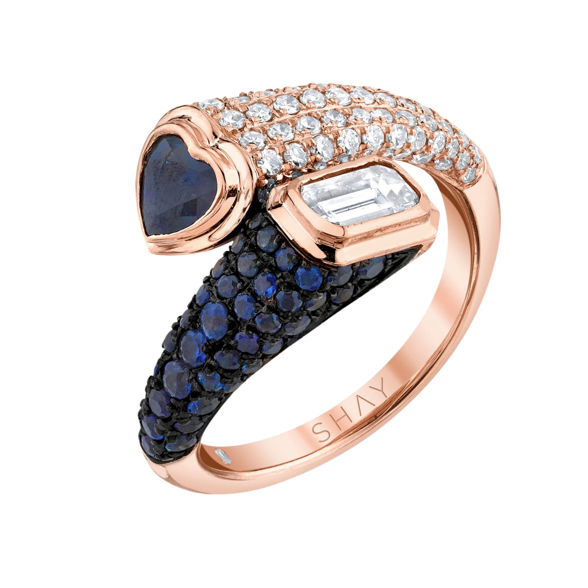 DIAMOND & BLUE SAPPHIRE MIXED BYPASS PINKY RING
