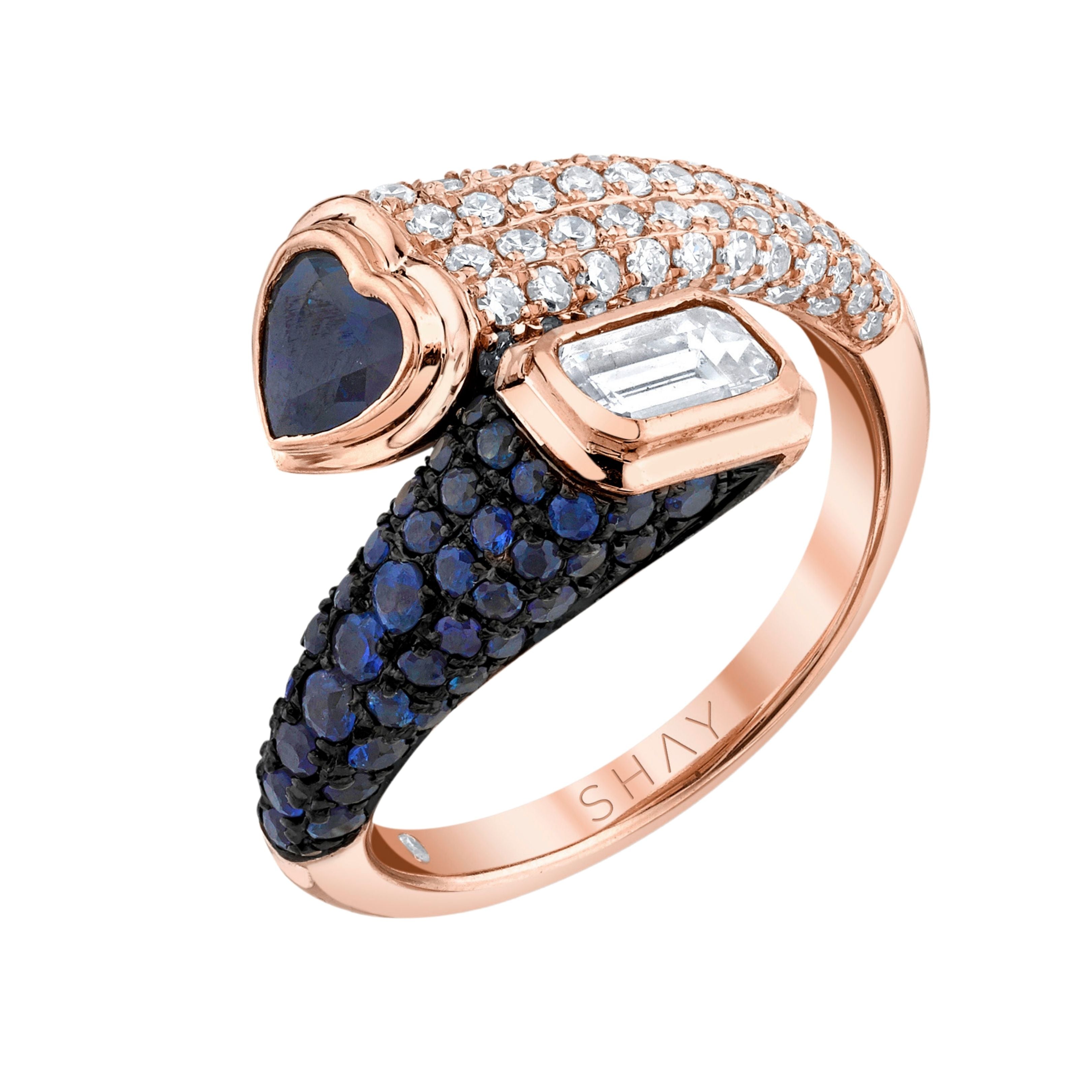 BLUE SAPPHIRE & DIAMOND BYPASS PINKY RING