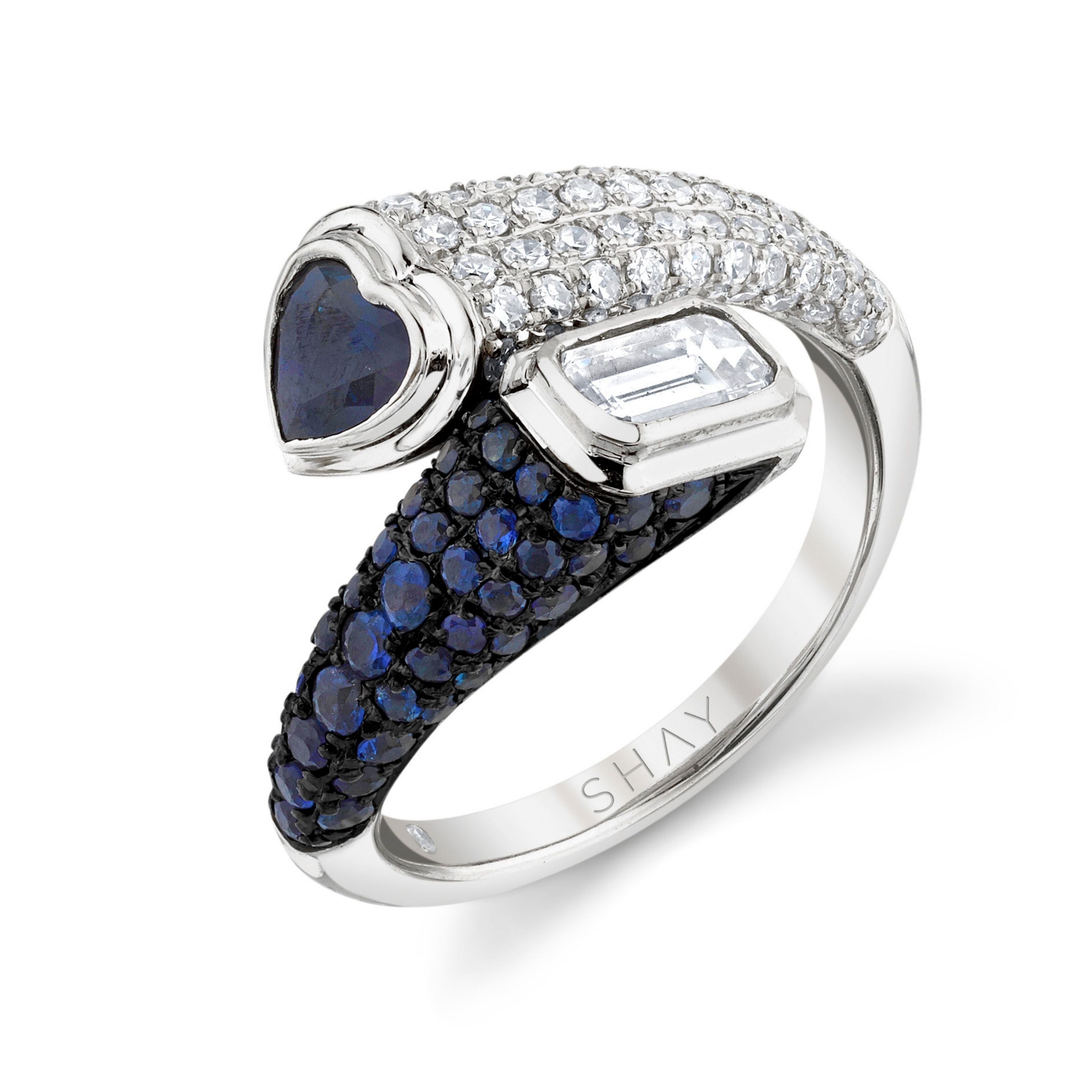 BLUE SAPPHIRE & DIAMOND BYPASS PINKY RING