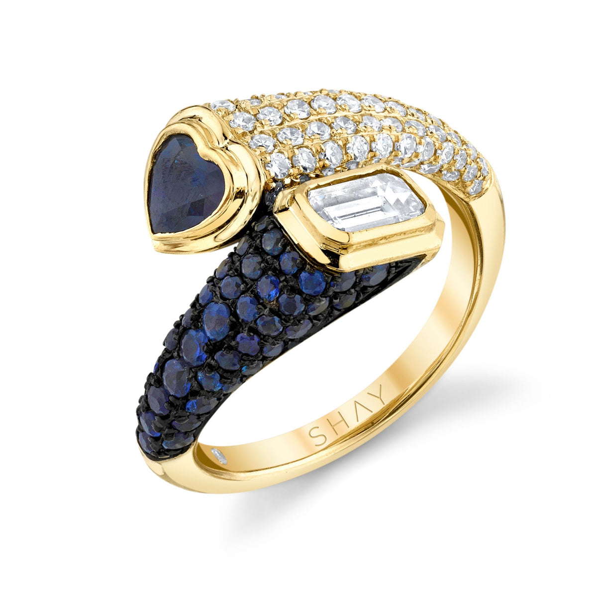 READY TO SHIP DIAMOND & BLUE SAPPHIRE MIXED BYPASS PINKY RING