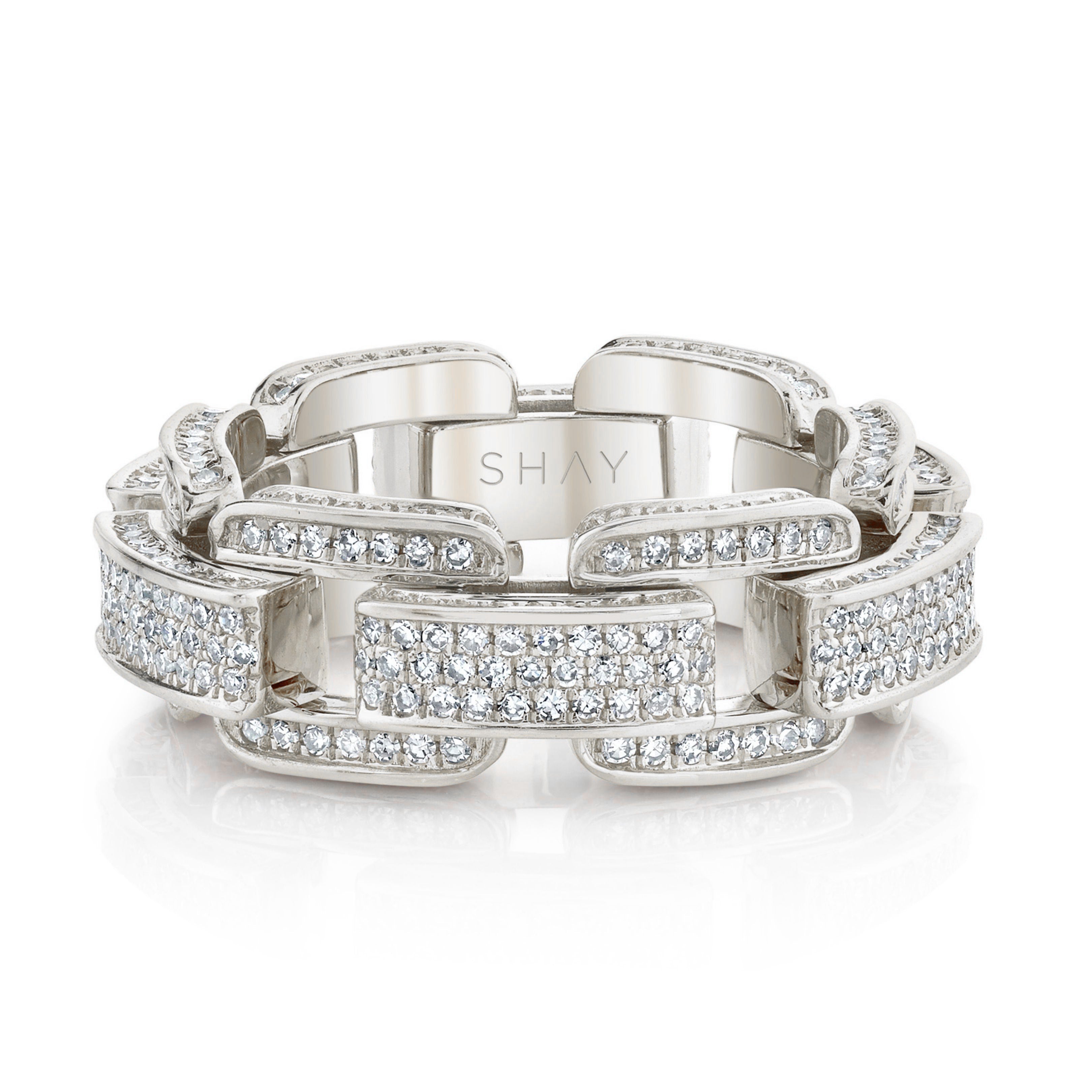 SHAY Ready to Ship Diamond Pave Deco Link Ring, 1.88ct, 18k gold, detail view