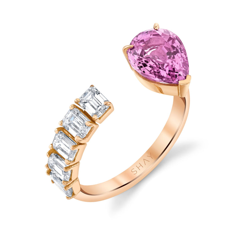 FLOATING PINK SAPPHIRE PEAR & DIAMOND RING