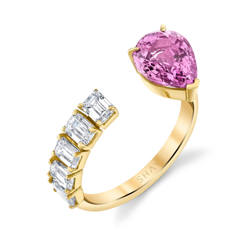 FLOATING PINK SAPPHIRE PEAR & DIAMOND RING