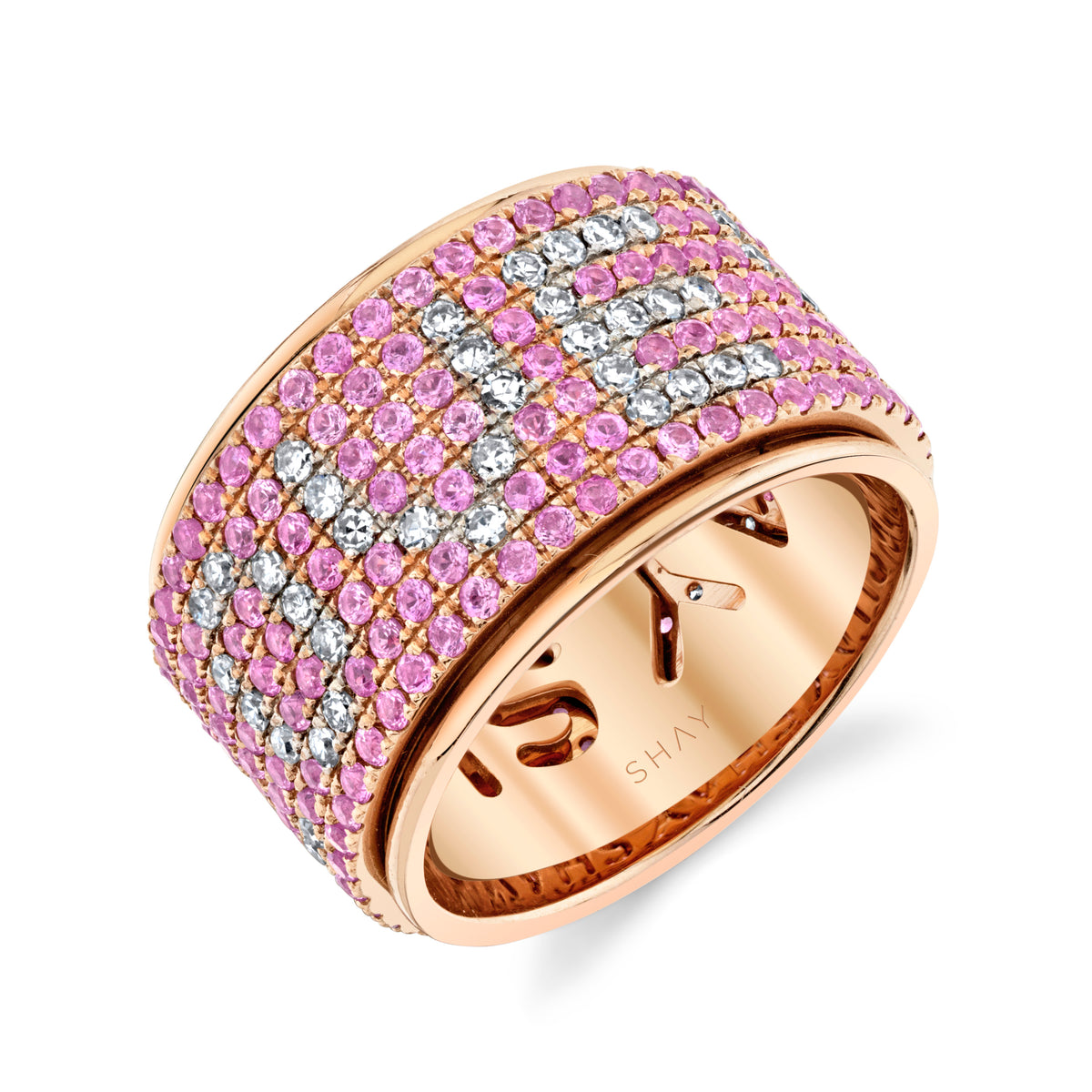 DIAMOND & PINK SAPPHIRE "I LOVE YOU" SPINNER RING