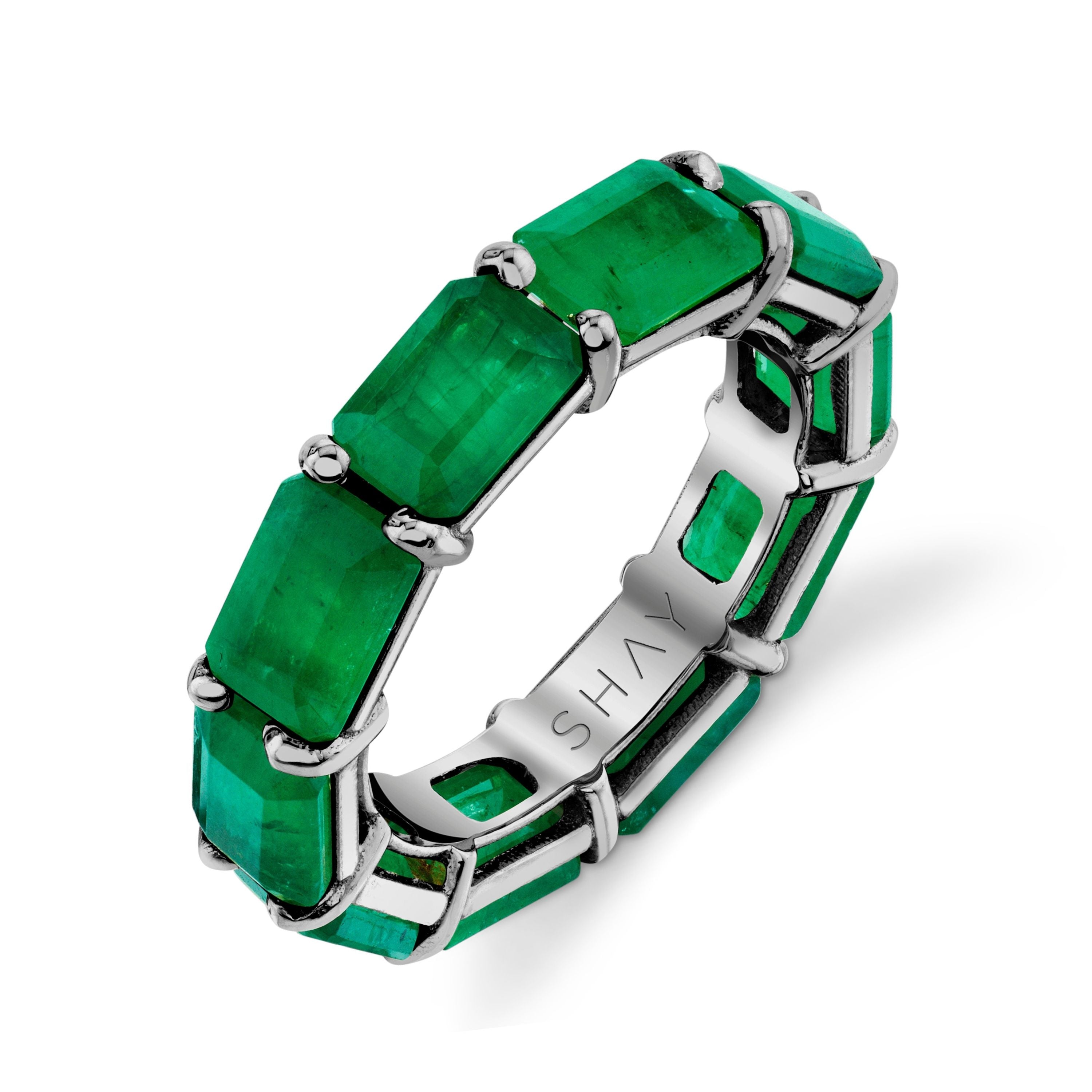 Emerald cut emerald hot sale eternity band