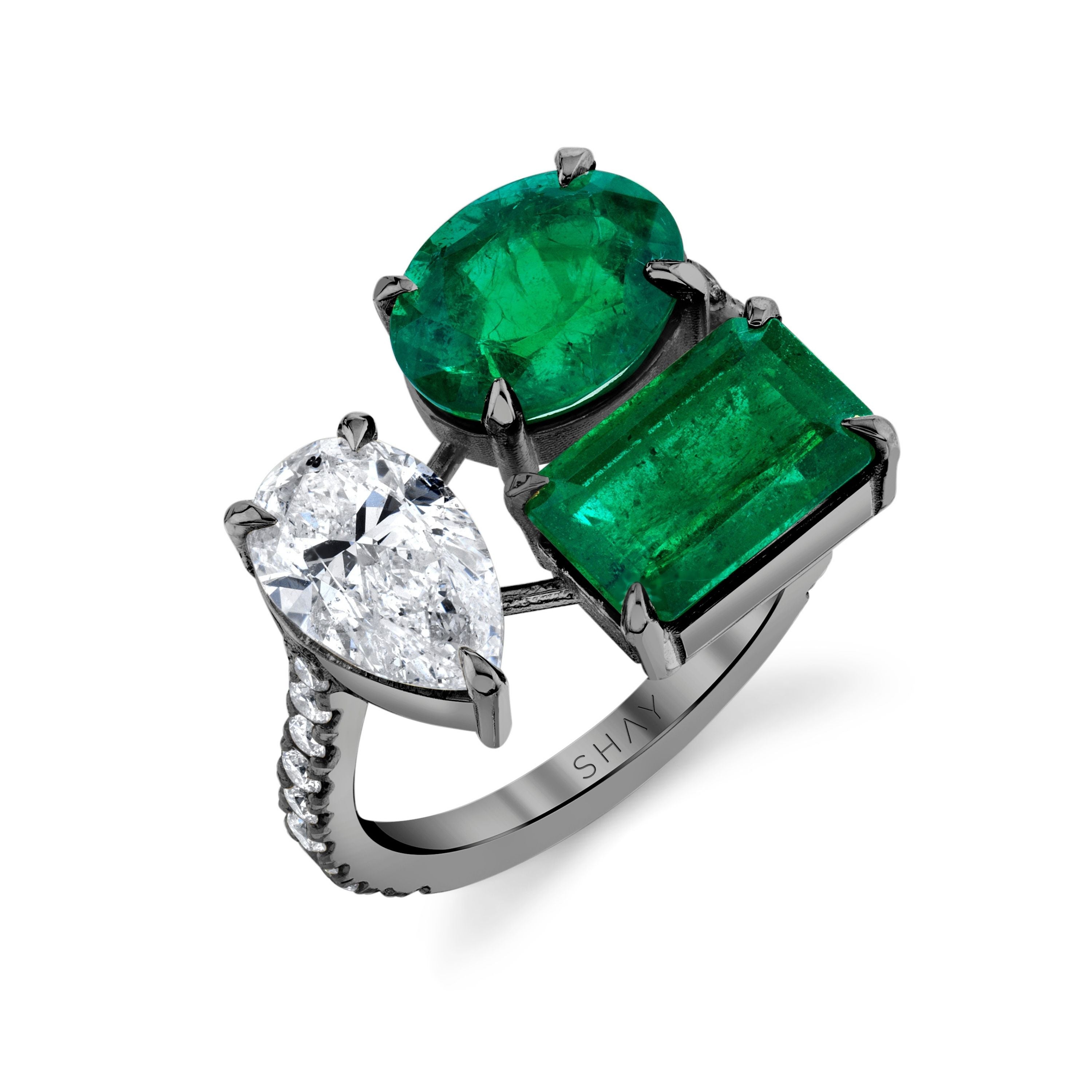 EMERALD & DIAMOND TRIPLE THREAT RING