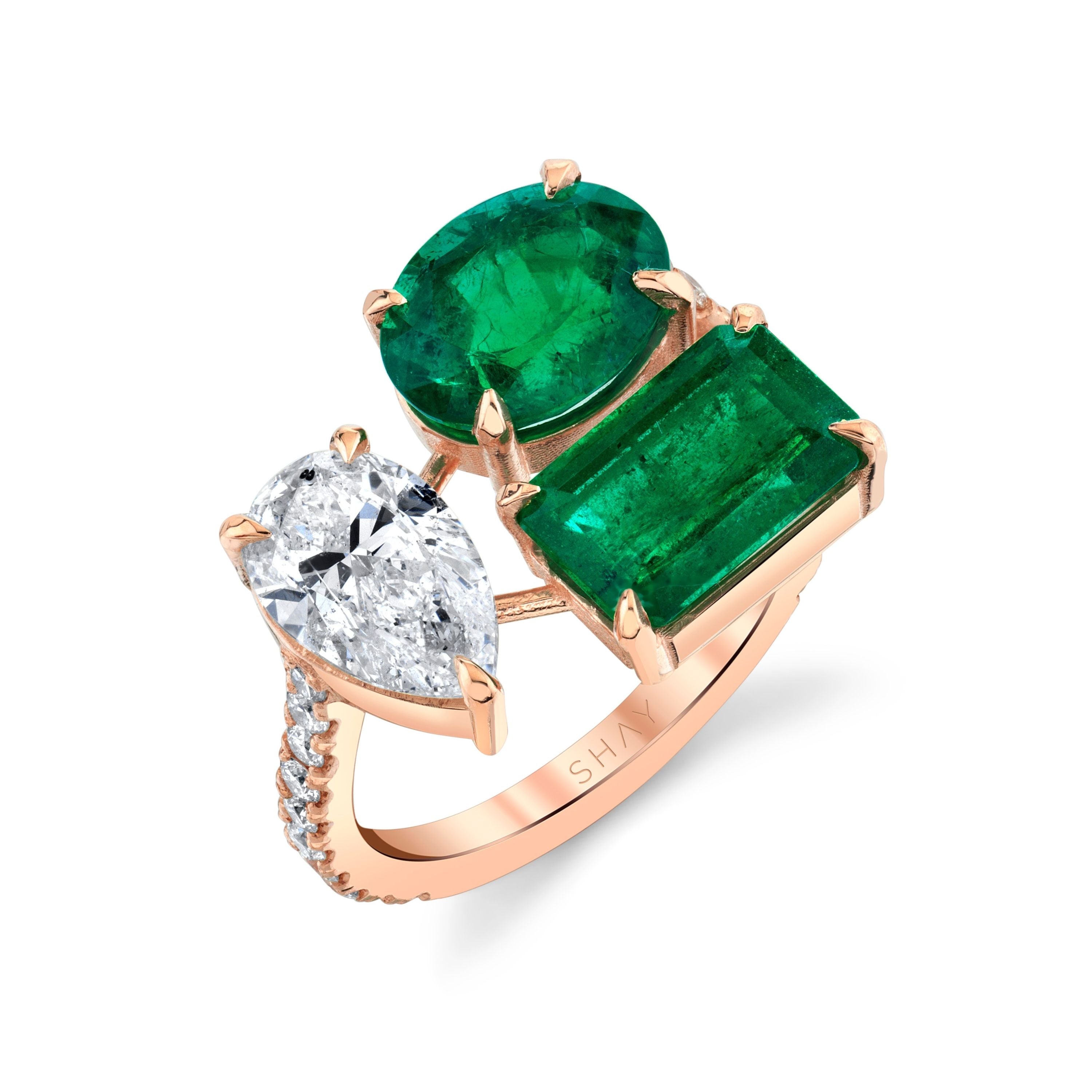 EMERALD & DIAMOND TRIPLE THREAT RING