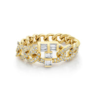 READY TO SHIP DIAMOND BAGUETTE PERSONALIZED INITAL "T" LINK RING
