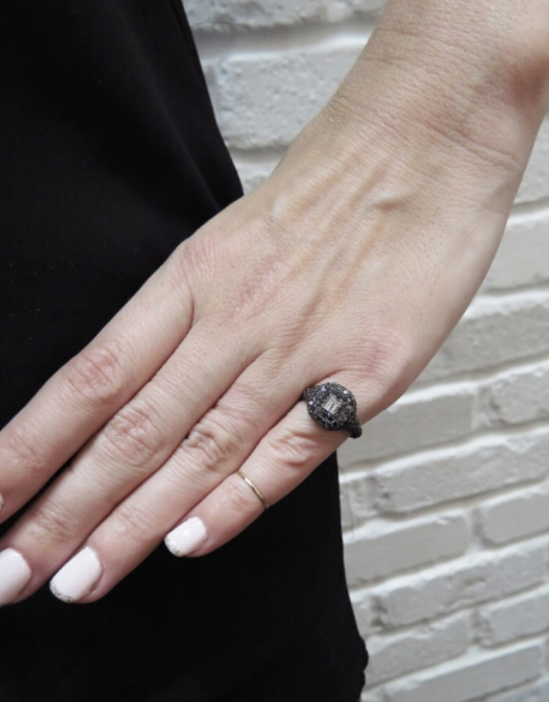 Black Onyx and Cubic Zirconia Pinky Ring, size 14 – Adirondack Artworks