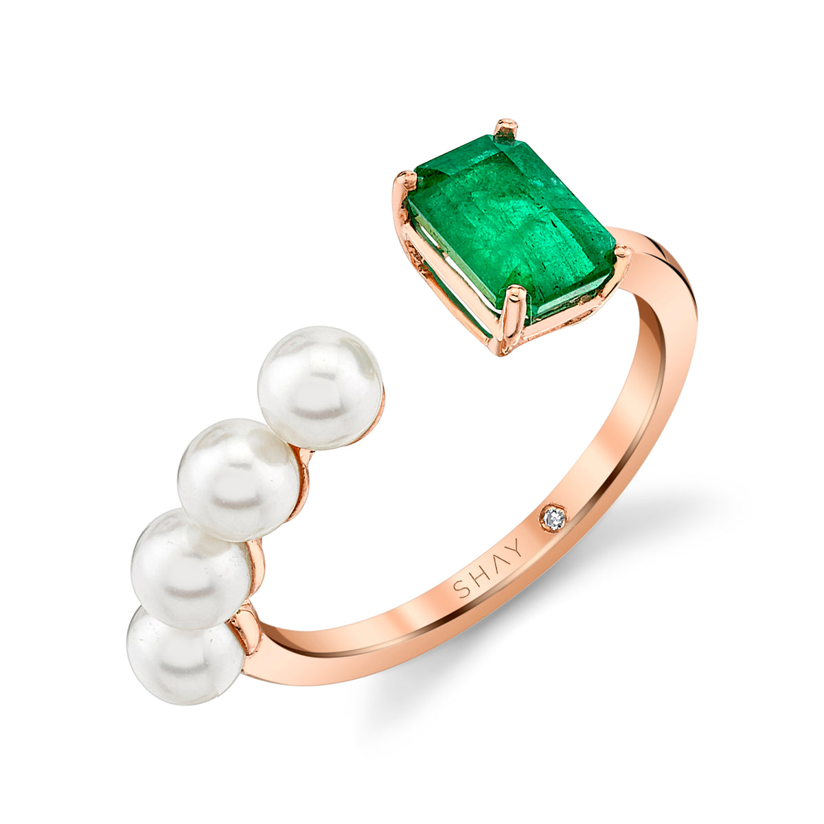 PEARL & EMERALD STACKED FLOATING RING