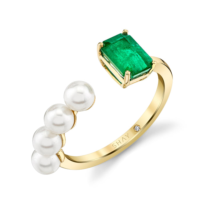 READY TO SHIP PEARL & EMERALD STACKED FLOATING RING