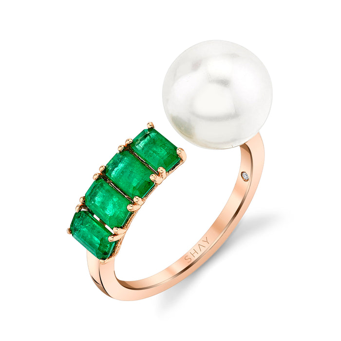 READY TO SHIP PEARL & EMERALD FLOATING RING