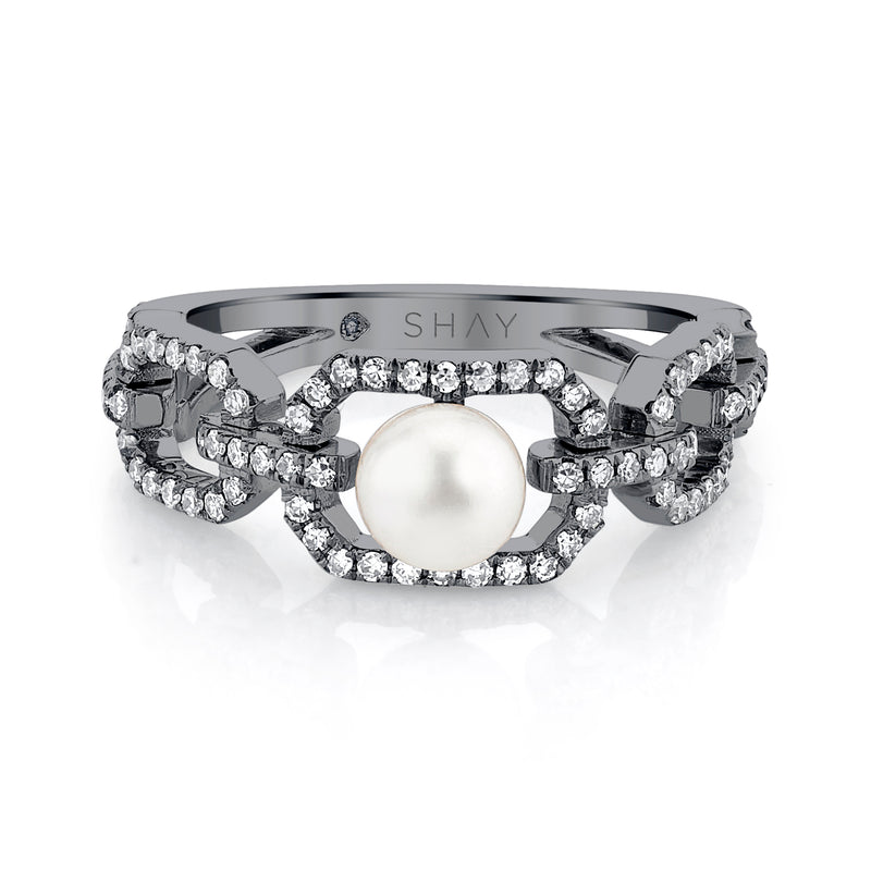 CAGED PEARL & DIAMOND CUT-OUT RING
