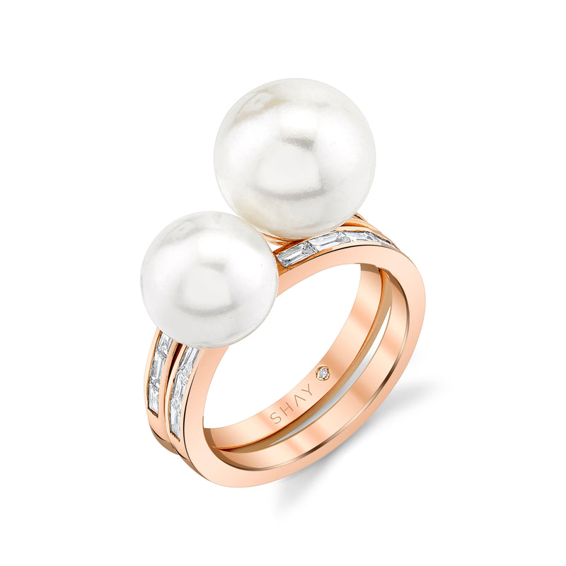 READY TO SHIP PEARL & BAGUETTE DIAMOND 2 IN 1 RING