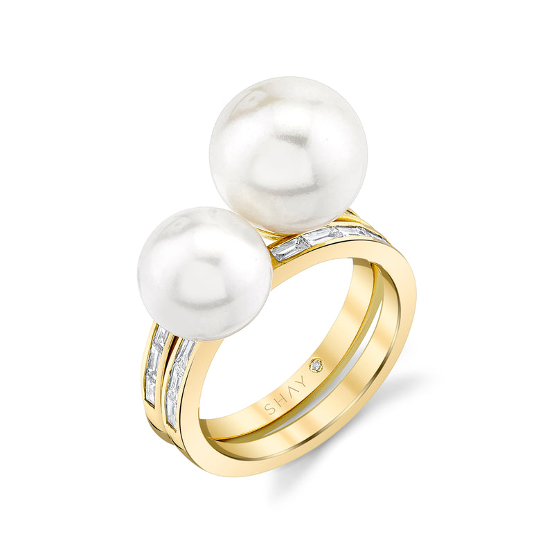 READY TO SHIP PEARL & BAGUETTE DIAMOND 2 IN 1 RING