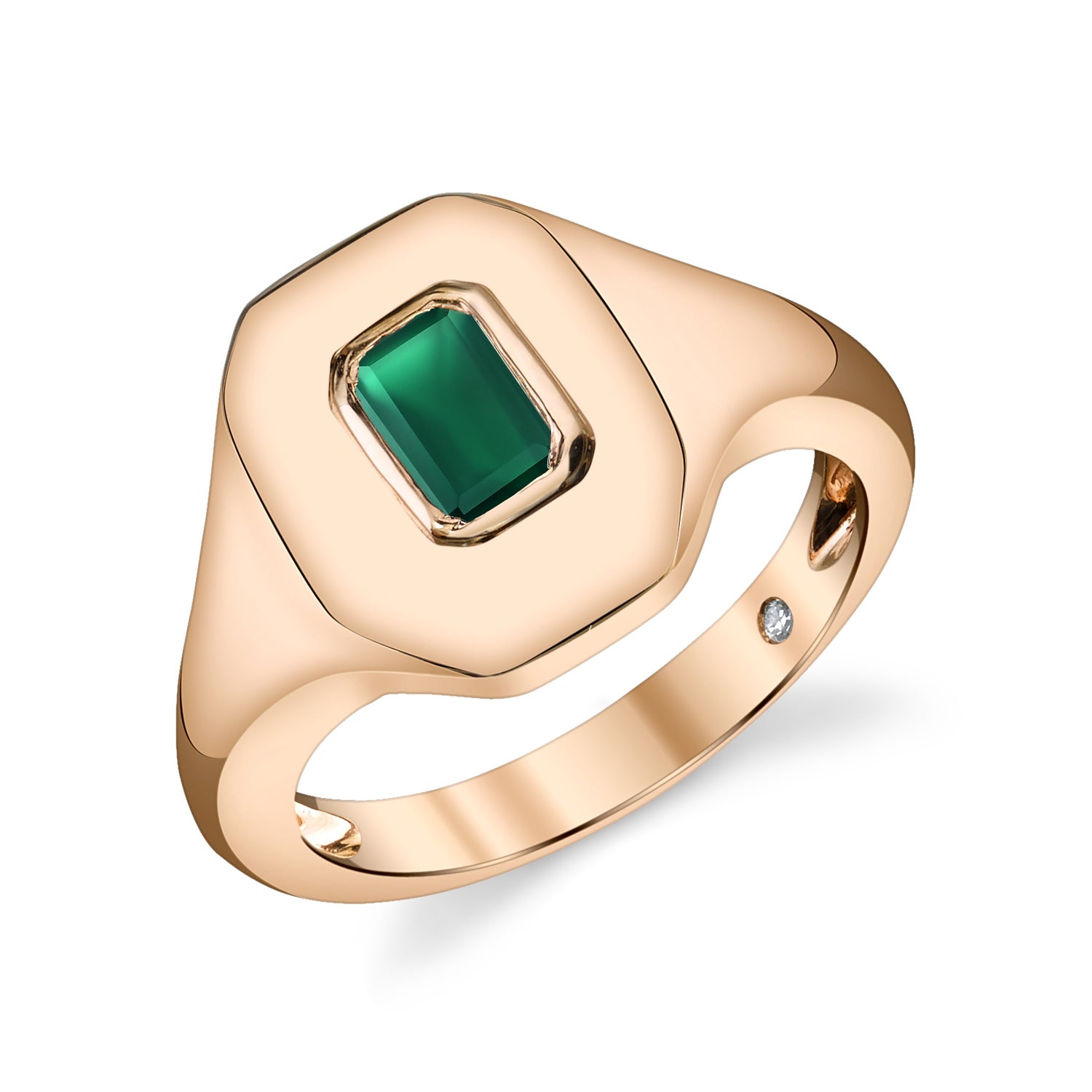Gold Pinky Ring 4 Natural DIAMONDS and Green Emerald Personalized Band – J  F M