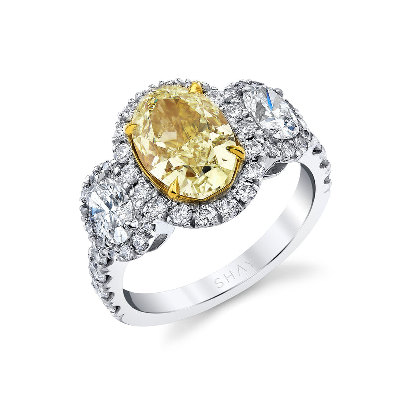 READY TO SHIP FANCY YELLOW DIAMOND CLUSTER HALO RING