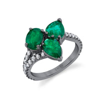 EMERALD CLUSTER & DIAMOND BAND RING