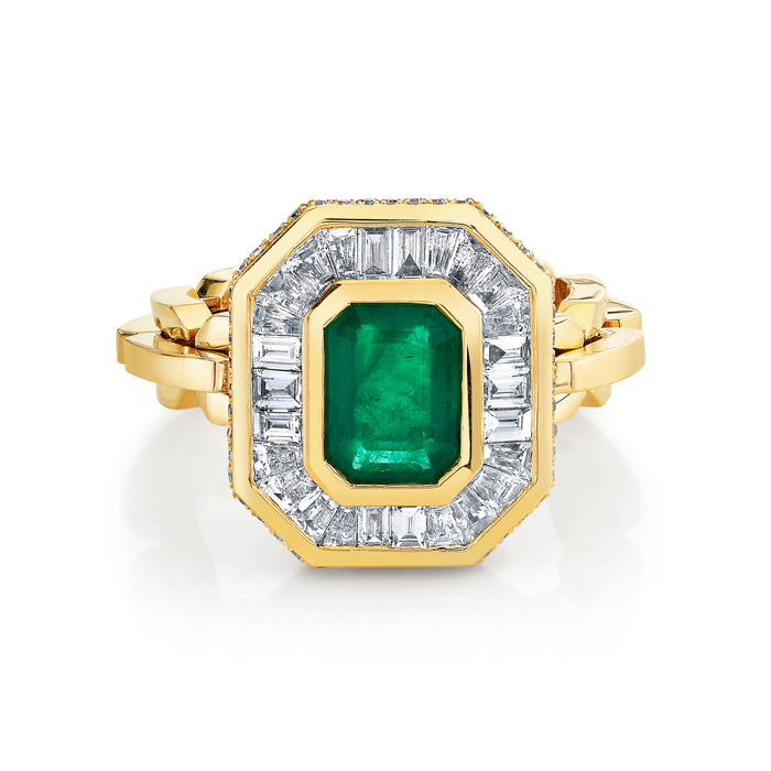 EMERALD & DIAMOND HALO RING