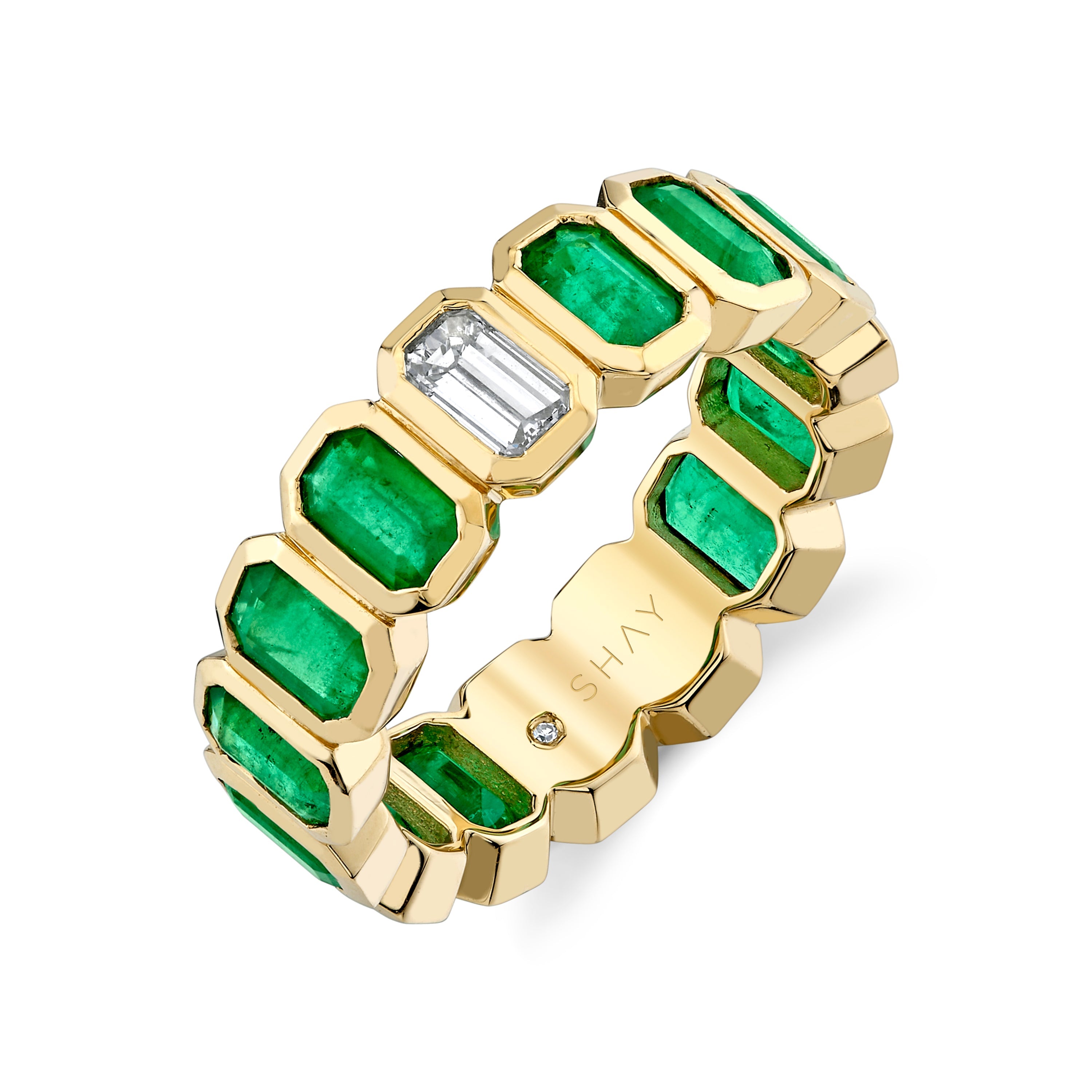 READY TO SHIP EMERALD & DIAMOND BEZEL BAND
