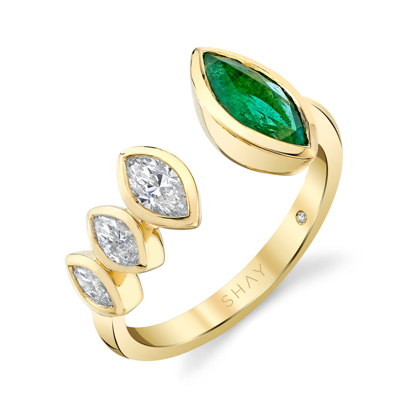 READY TO SHIP DIAMOND & EMERALD MARQUISE FLOATING RING