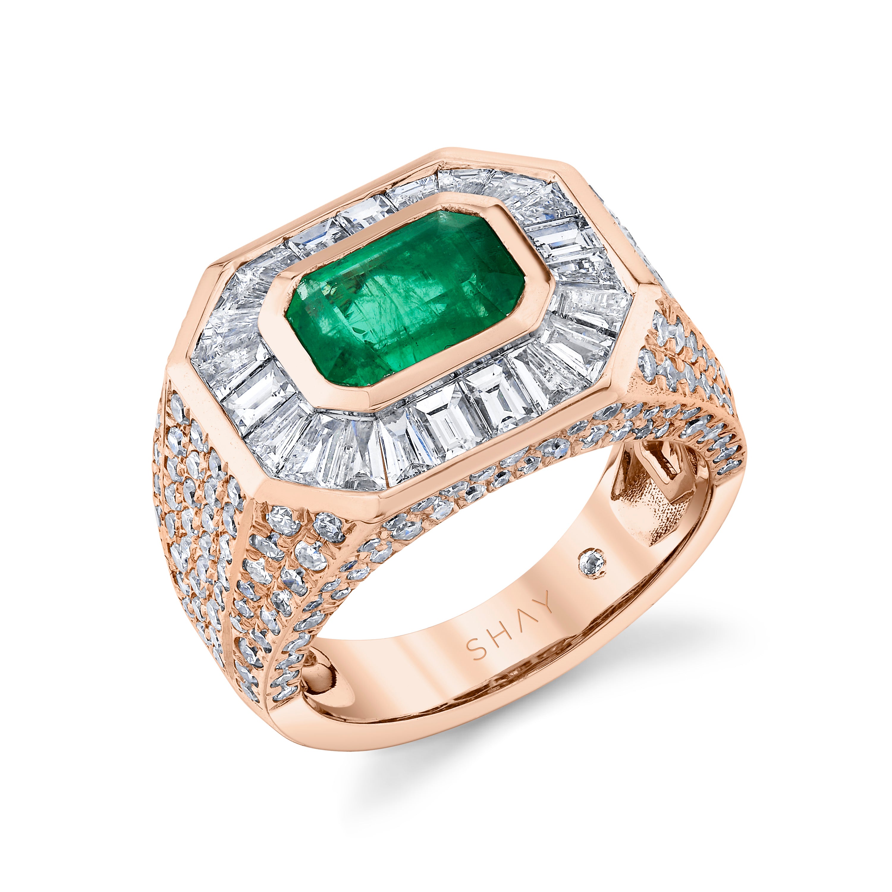 EMERALD & DIAMOND PAVE CHAMPIONSHIP PINKY RING