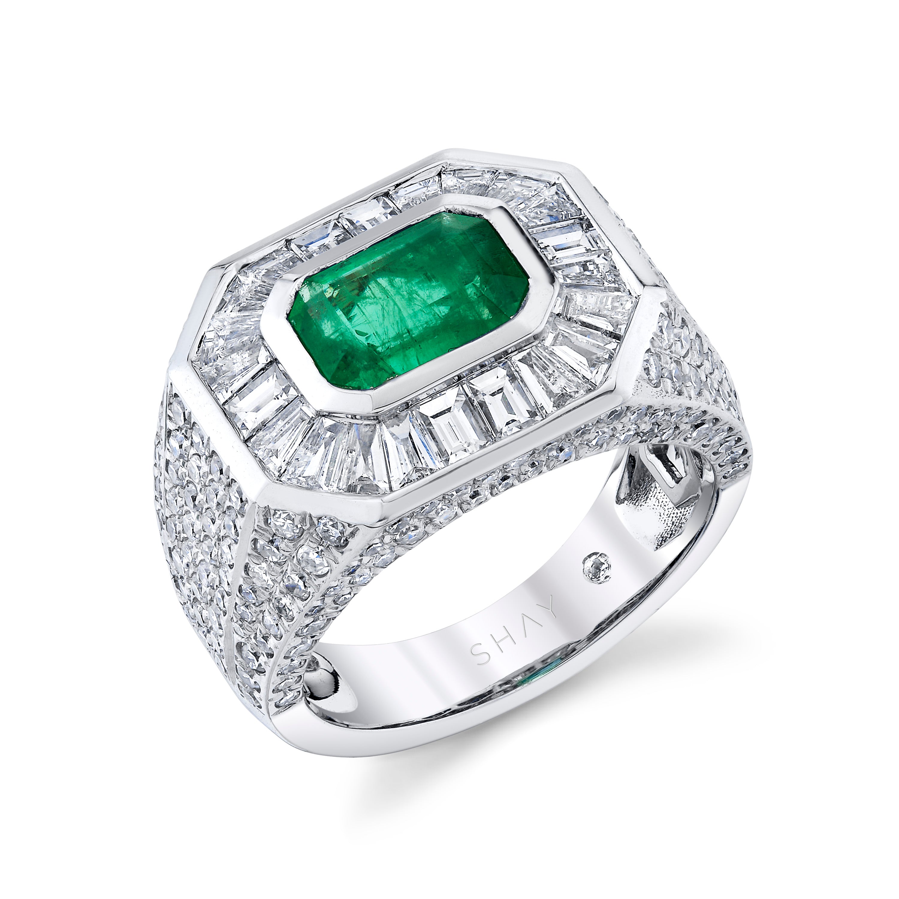 EMERALD & DIAMOND PAVE CHAMPIONSHIP PINKY RING