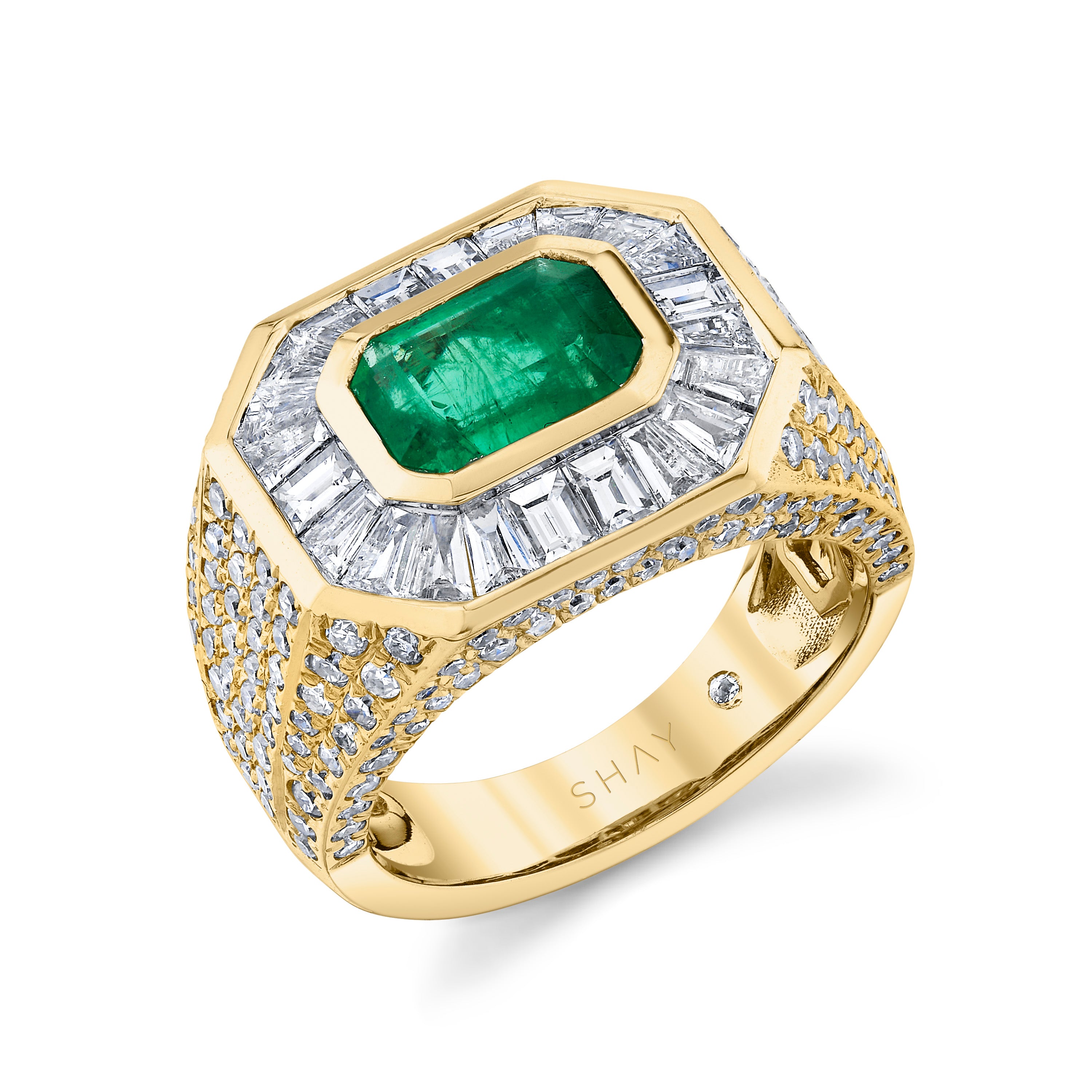 EMERALD & DIAMOND PAVE CHAMPIONSHIP PINKY RING