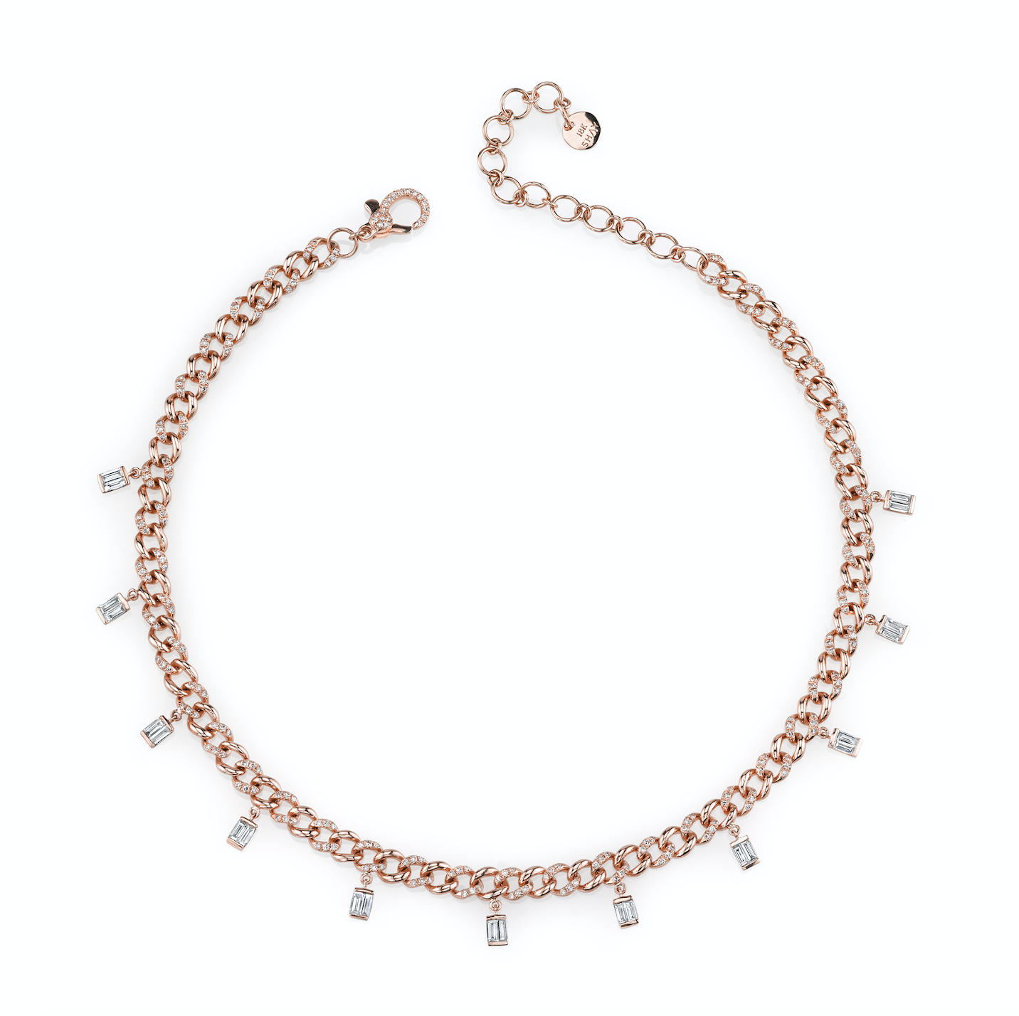 DIAMOND BAGUETTE DROP LINK NECKLACE