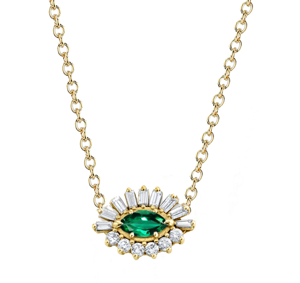 EMERALD & DIAMOND EVIL EYE NECKLACE