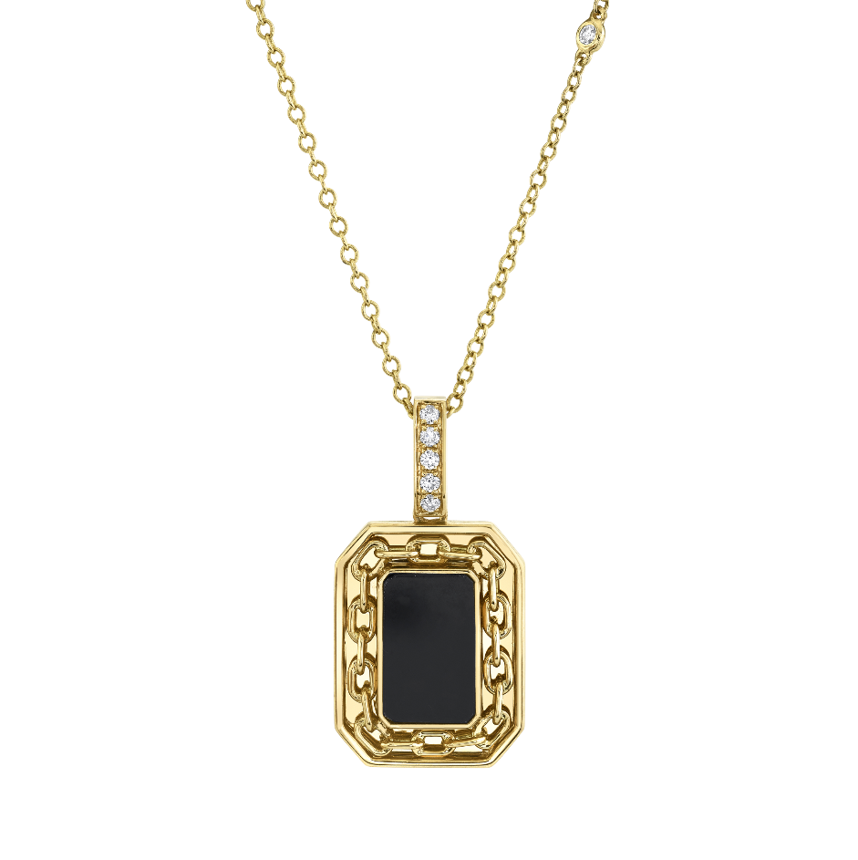 BLACK ONYX LINK BORDER DISK NECKLACE