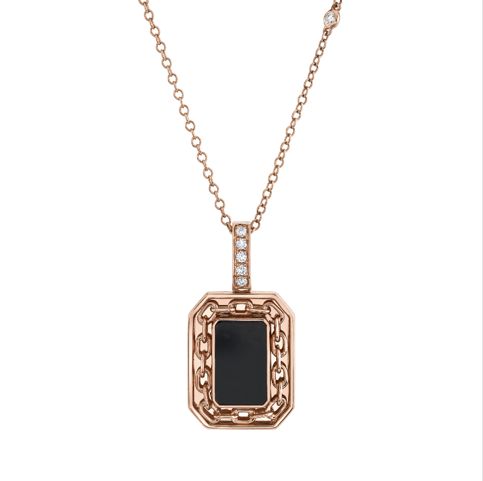 BLACK ONYX LINK BORDER DISK NECKLACE