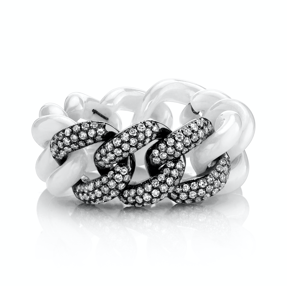 WHITE CERAMIC PAVE ESSENTIAL LINK RING
