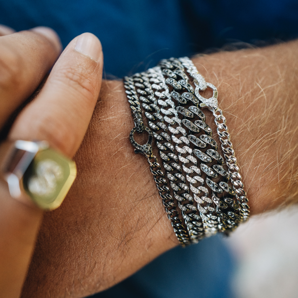 MEN'S MINI FLAT PAVE DIAMOND LINK BRACELET