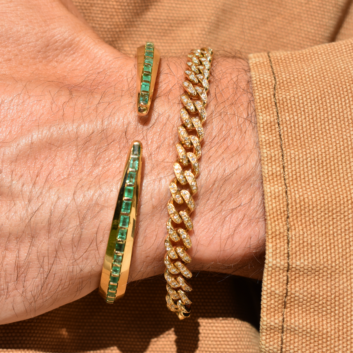 READY TO SHIP MEN'S EMERALD BAGUETTE SNAKE TAIL CUFF