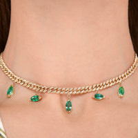 EMERALD MARQUISE DROP MINI LINK NECKLACE