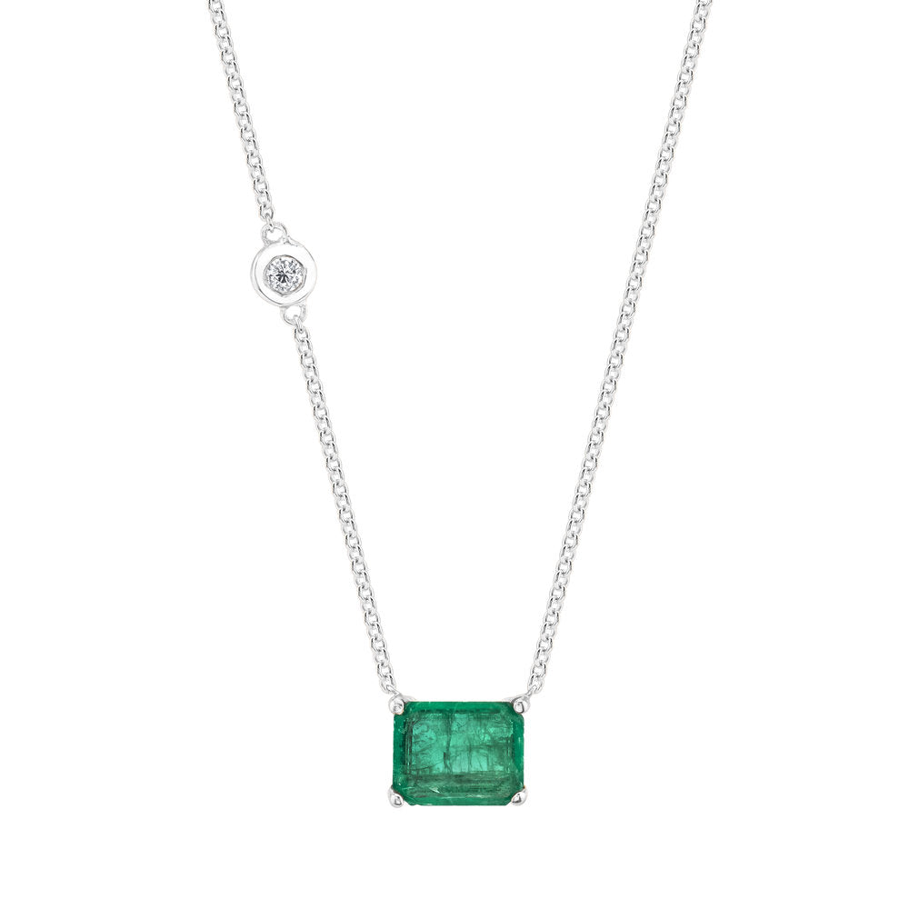 Emerald Ribbon Necklace in White Gold | KLENOTA