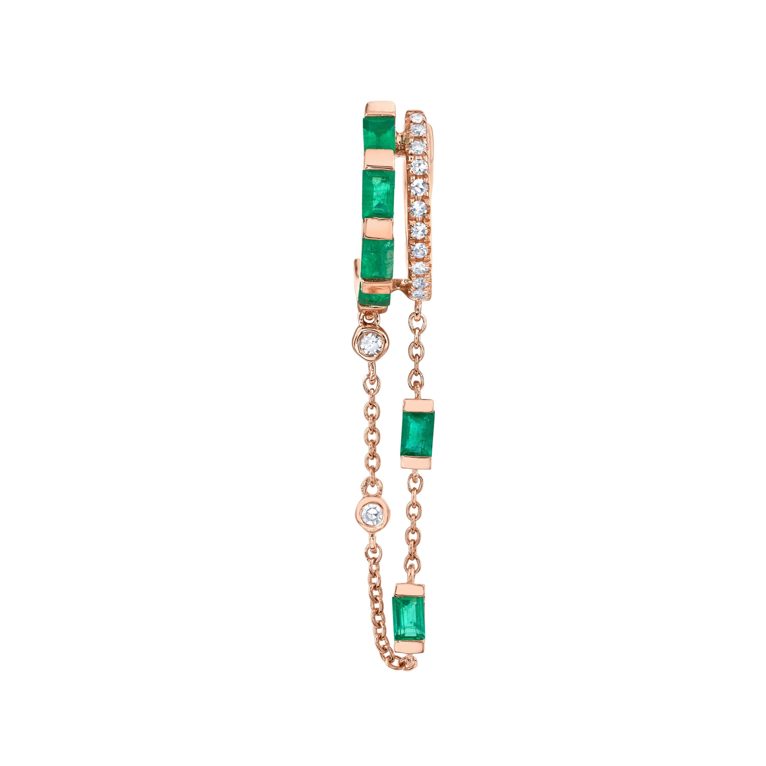 SINGLE EMERALD & DIAMOND DOUBLE FRINGE HUGGIE