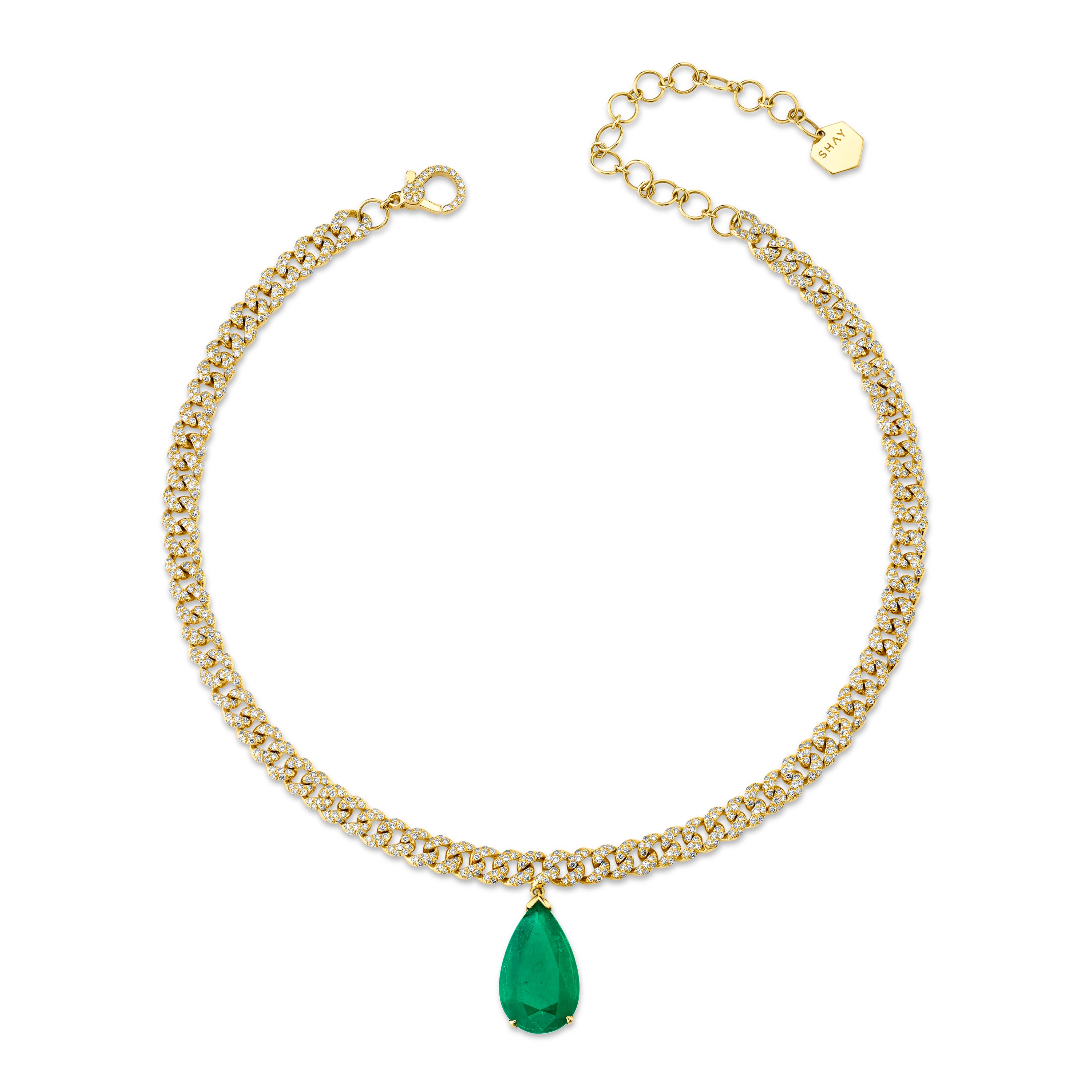 EMERALD TEARDROP PAVE MINI PAVE LINK CHOKER
